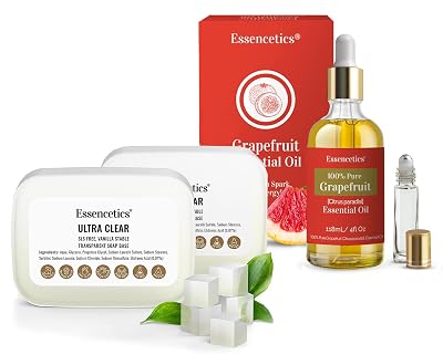 4 fl oz Grapefruit Essential Oil Blend & 5 LB Ultra Clear Glycerin Soap Base Bundle - 100% Pure & Organic - SLS-Free - Perfect for Aromatherapy & Soap Making