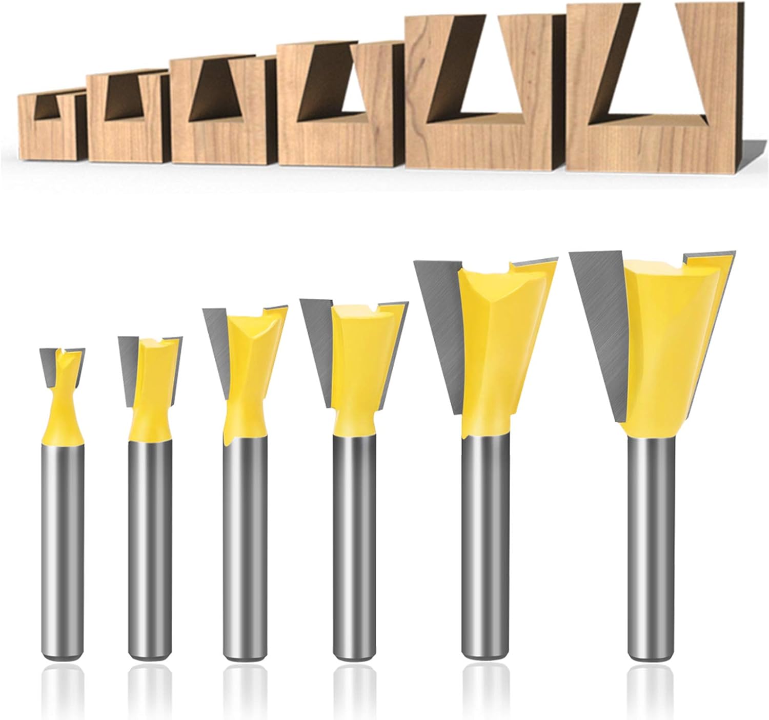14 Inch Shank Dovetail Router Bit Set - 6 Sizes