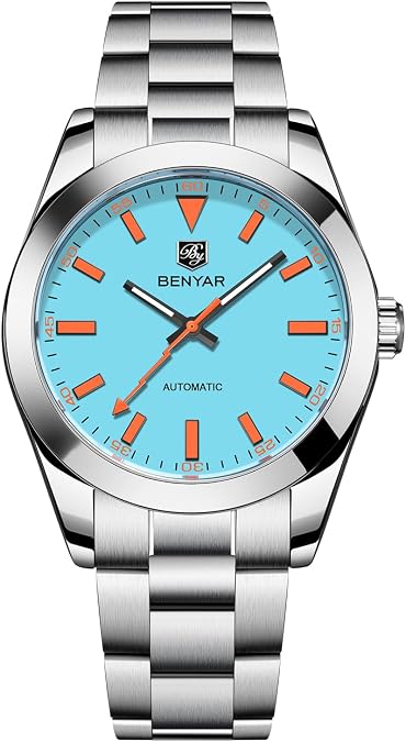 BENYAR Men's Automatic Mechanical Watch Model 5218 - Sapphire Crystal dial, Stainless Steel, 100M Waterproof, Self-Winding, Business Dress Wristwatch