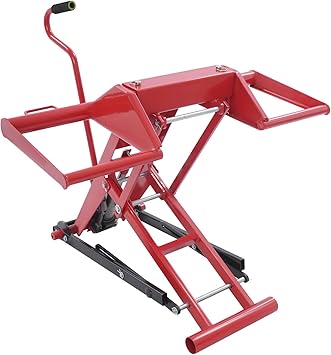 Lawn Mower Lift, Hydraulic Cylinder Lift Jack, 350lbs Capacity, 22.44-48.11in Adjustable Wheel Span Distance, 25.4in Lift Height, Adjustable Lawn Lifter for Lawn Mowers, Red