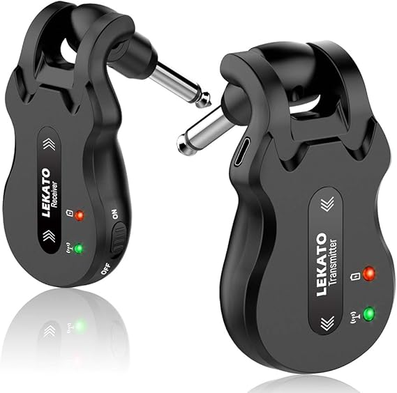 LEKATO 5.8GHz Wireless Guitar System, 24-Bit Audio Transmitter and Receiver for Live Stage and Studio Practice, 220 Rotatable Plug Fits Electric Bass, Black