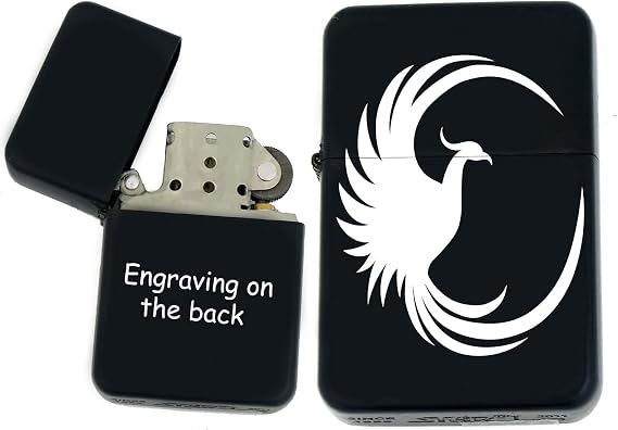 Personalized Windproof Phoenix Bird Black Matt Lighter - Laser Engraving (PH-1) - Christmas, Halloween & Valentines Day Gift