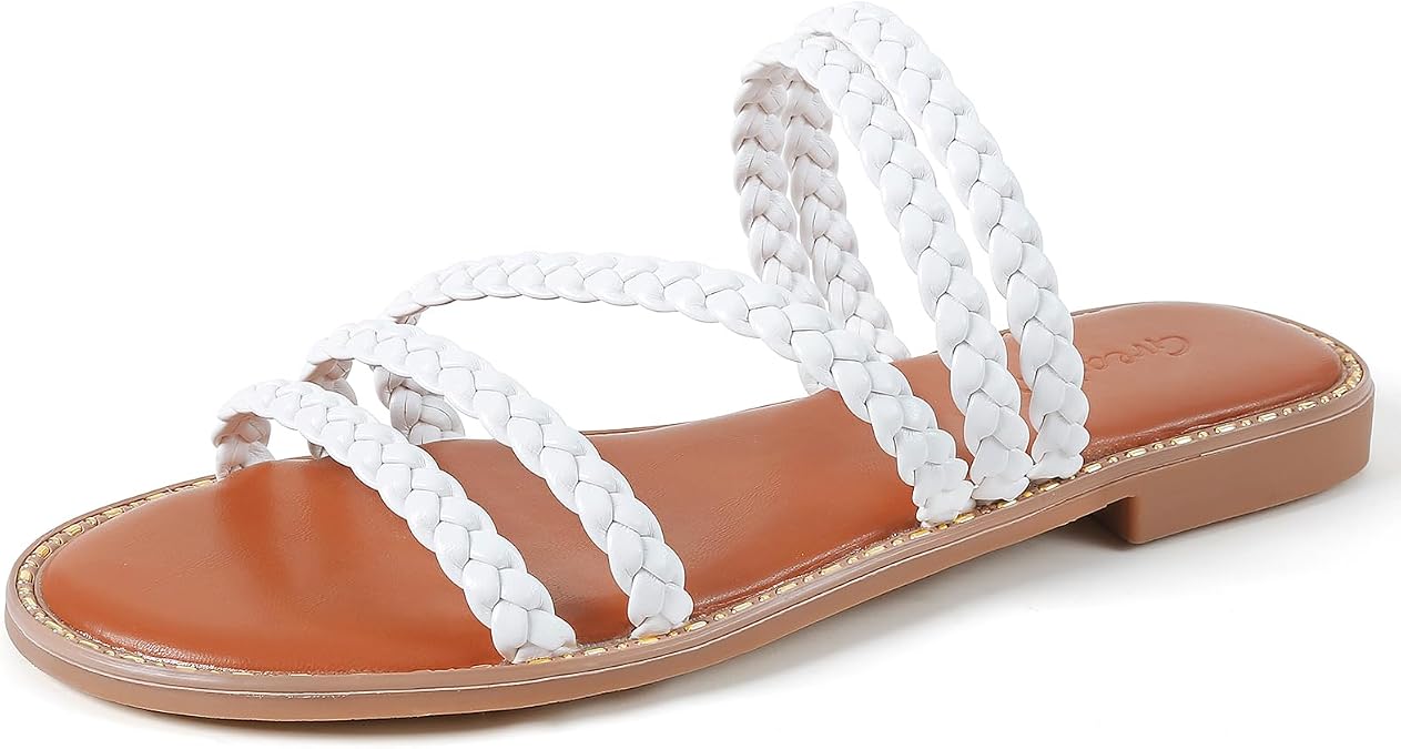 Greatonu Braided Sandals For Women 2025 Open Toe Fashion Slide Sandals Women Dressy Summer Flat US Size 6-11