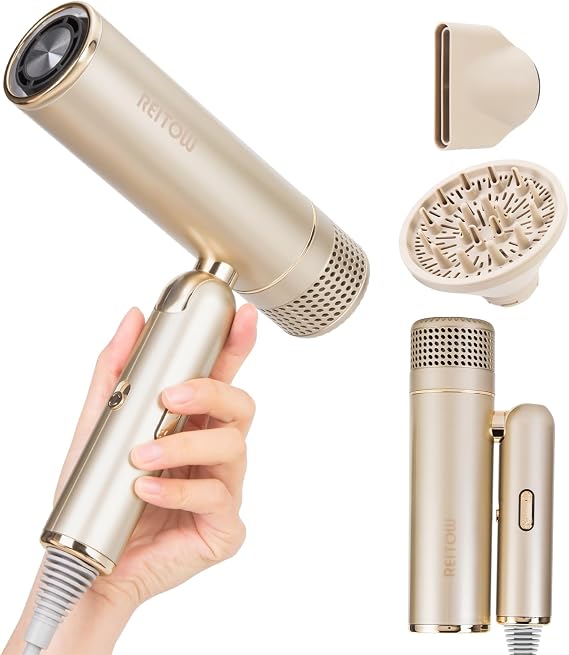 Travel Foldable Dual-Voltage Plasma High-Speed Hair Dryer in Gold