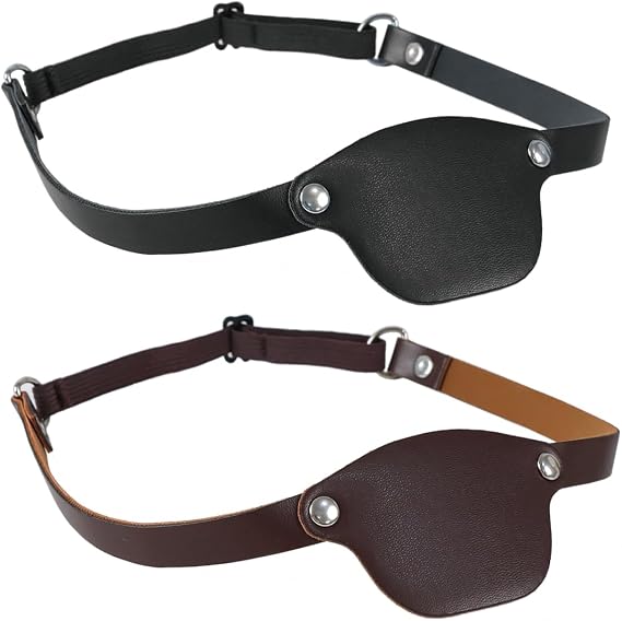 TINAYAUE 2Pcs Pirate Eye Patches Pirate Captain Costume Faux Leather Eye Patch Gothic Halloween Cosplay Theme Party Supplies
