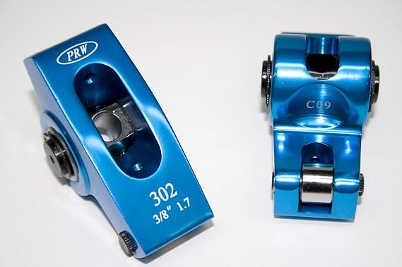 PRW 0335101 1.6" x 5/16" Aluminum Adjustable Rocker with Pedestal and Hardware for Ford 302 5.0L 351W,Blue