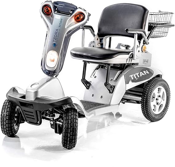 Titan 4 XL 4-Wheel Electric Scooter Silver + Challenger Mobility TM Accessories