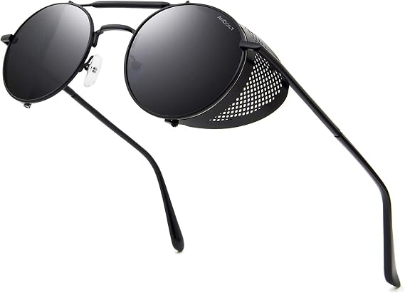 ANDOILT Steampunk Style Round Sunglasses for Men Women Vintage Retro Eyewear Matel Frame UV400 Protection