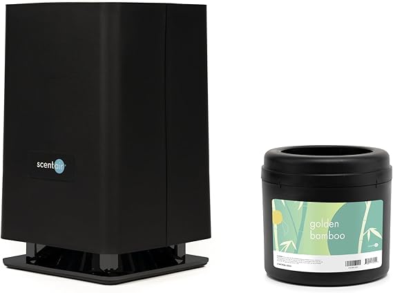 ScentAir Whisper Essential & Monthly Plug-in Cartridge, Golden Bamboo | Black Diffuser Machine, Scents up to 800 Sq. Ft Room, Compatible with Alexa & Google, WiFi & Bluetooth Enabled