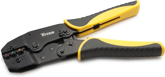 TITAN 11477 Ratcheting Wire Terminal Crimper Tool for Insulated Terminals, Fixed Jaw Crimper