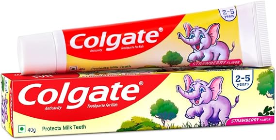 Colgate Kids Toothpaste for 2-5 Years, Strawberry Flavour, Gentle Protection, Prevents Cavities Tooth Paste with 50% Lesser Abrasive Formula for Protecting Against Cavities - 40 Gram(1.4 Ounce)