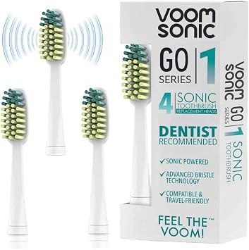 Voom Sonic - Go 1 Replacement Heads | Replacement Brushes | Advanced Bristle Technology| Soft DuPont Nylon Bristles | Oral Care, 4 Count (Pack of 1)