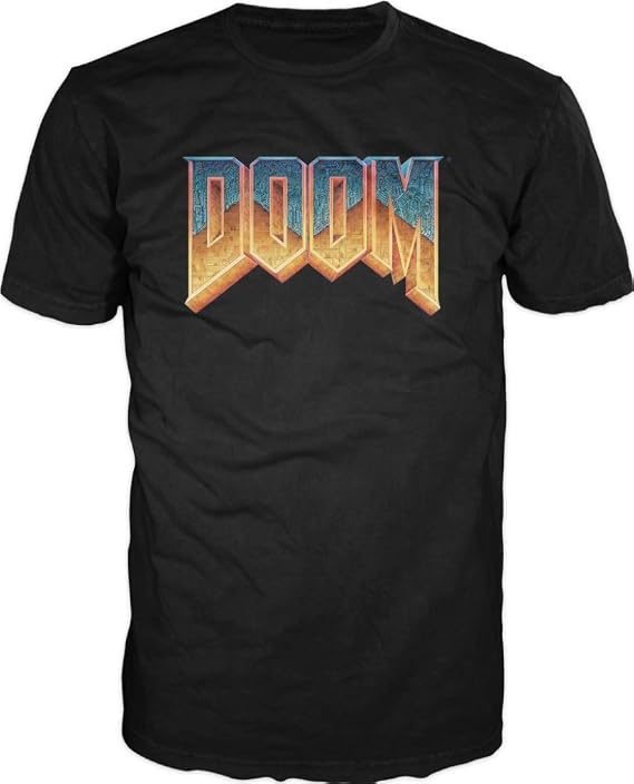 Doom Video Game Gradient Logo Men's Black T-Shirt (Small)