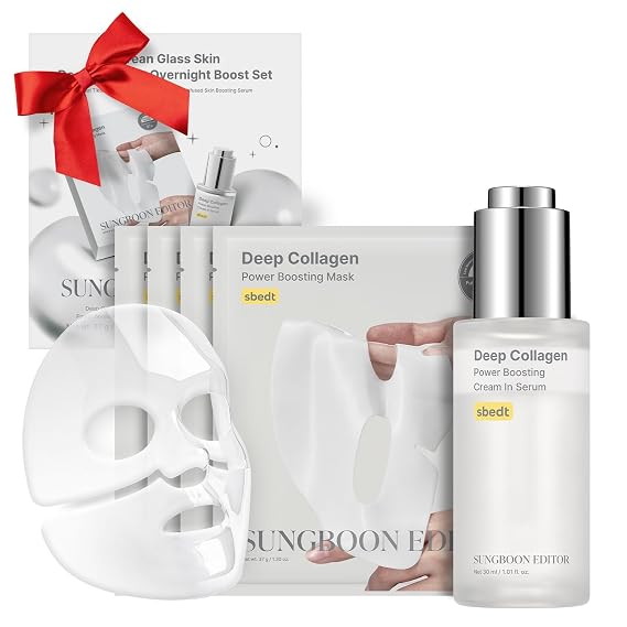 SUNGBOON EDITOR Rejuvenating Combo/Deep Collagen Boost Set, Face Mask (4ea) & Serum, Collagen & Volufiline Skincare Set, Hydrating & Firm-Looking Care Korean Skincare Gifts for Women