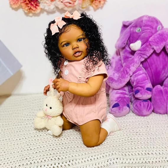 Black Reborn Baby Dolls Girl, 24 Inch Realistic Baby Doll Girl, African American Reborn Toddler Babys Doll, Lifelike Dolls for Girls Boys Toys