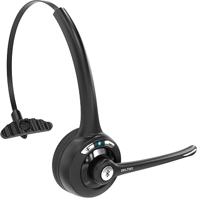 Delton 10X Bluetooth Computer Headset, Over-The-Head Single Ear Wireless Headset with Noise Canceling Mic for ComputerLaptopCall CenterTruck Driver, Works with All Meetings Apps - Black