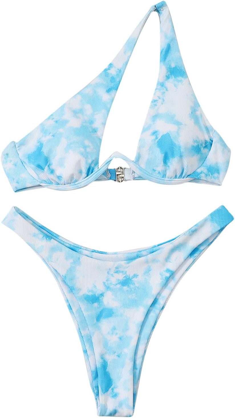 Plus Size Swimsuits for Women Sexy One Shoulder Tummy Control Bathing Suits Boho Printed Two Peice Bikini Swimwear