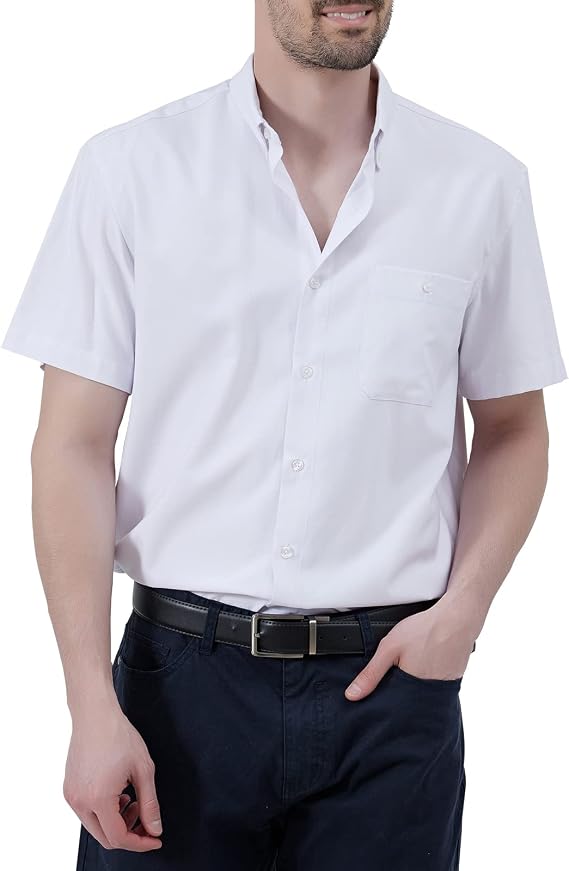 White Dress Shirt for Men Short Sleeve Oxford Button Down Shirts Medium