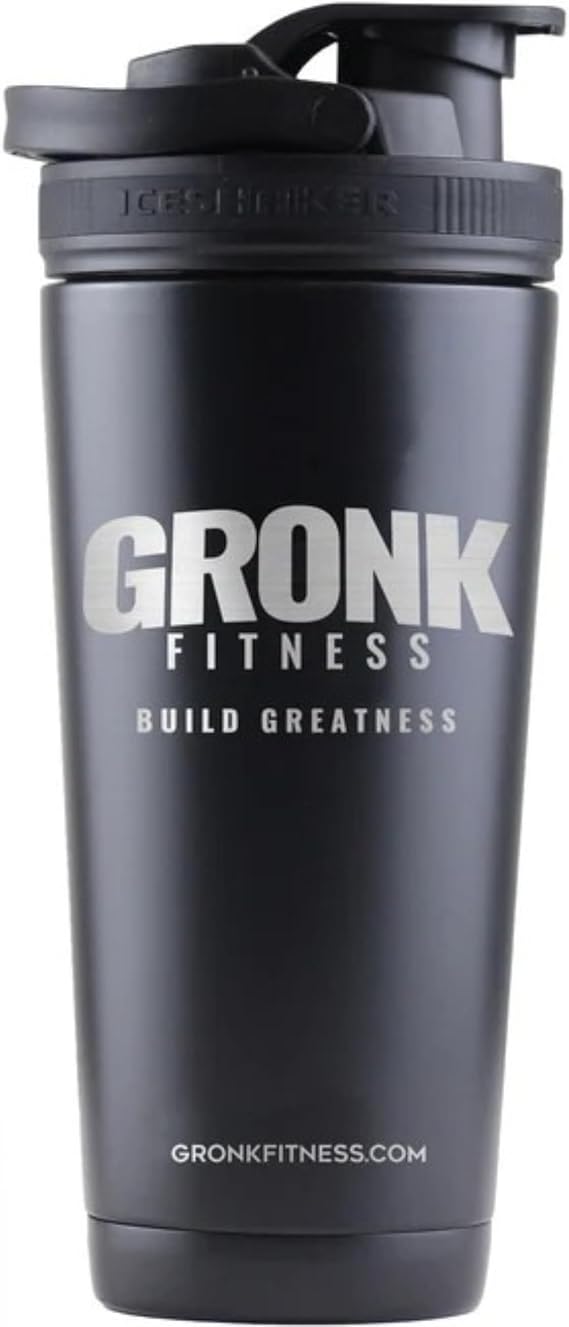 Ice Shaker Gronk Fitness Edition - Black Stainless Steel with Removable Agitator | 26 Oz Insulated Shaker Bottle as Seen on Shark Tank