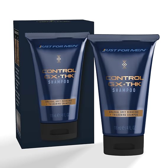 Just for Men Control GX + THK Thickening Shampoo, Grey Reducing, 4 Fl Oz | Control GX + THK thickens hair up to 20% while reducing grays. Bio-tech alpha keratin formula strengthens and thickens hair.