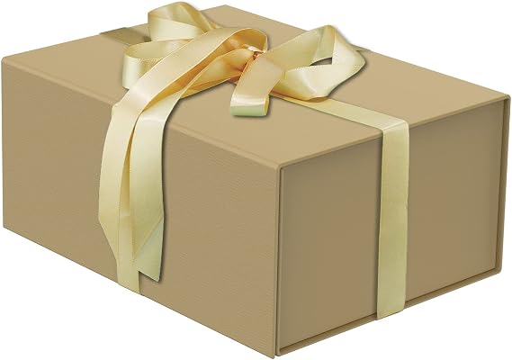 MOYEUPAC Glod Gift Box,9" X 7" X 4" with Lids for Presents Magnetic Closure Gift Packaging for Mother's Day Christmas, Thanksgiving, Birthday,Glod with Ribbon