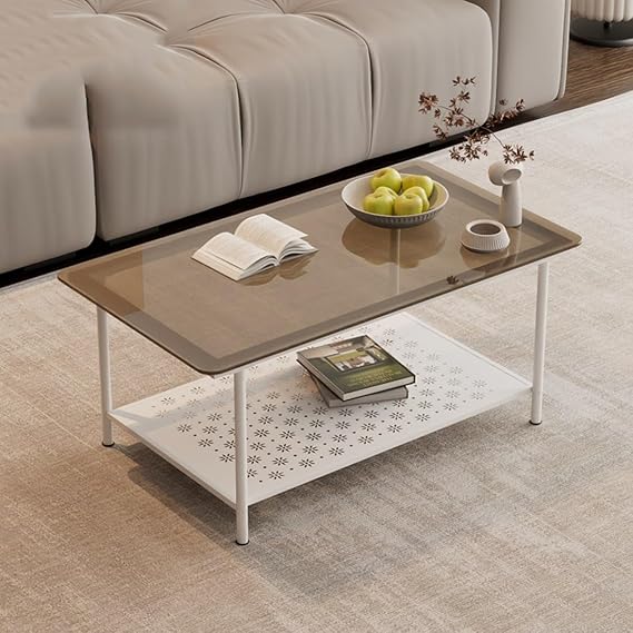 Modern Coffee Table with Glass Top, Tea Eating Tables, Rectangle Small Center Couch Tables for Living Room Office, Small Spaces, Easy to Assemble(Black w,70 * 50 * 41CM/27 * 20 * 16IN)