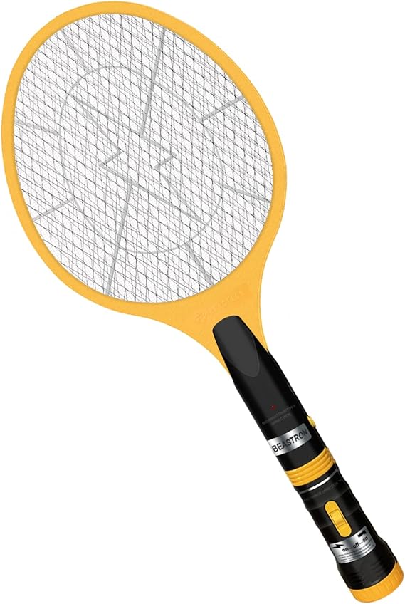 Bug Zapper Electric Fly 3000V USB Rechargeable, Mosquito Racquet Killer Racket with LED Light & 2 Layer Mesh (Large Size), yellow