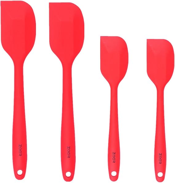 ZOER Heatproof Silicone Kitchen Cooking Utensils Set (4 Piece) - Heat Resistant Non Stick Baking Spatulas Tools (Cherry Red)