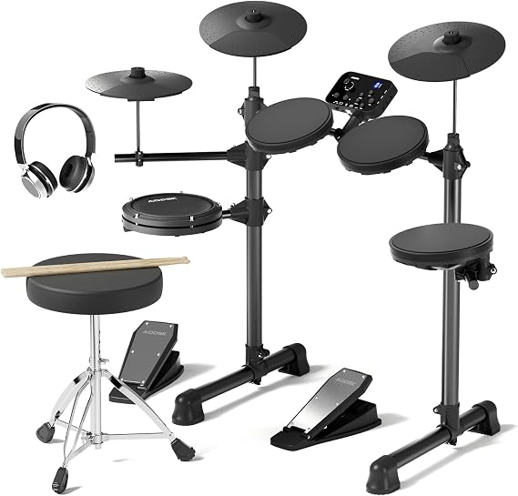 AODSK Electric Drum Set For Beginner 150 Sounds,4 Quiet Drum Pads 2 Pedals