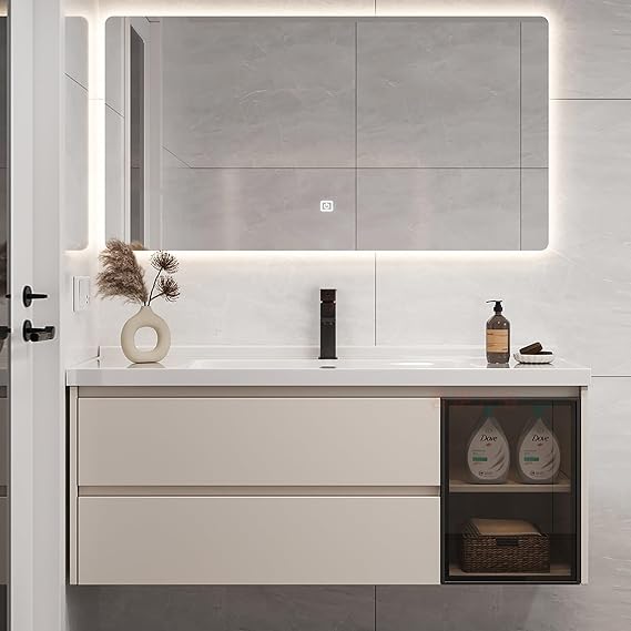 washbasin vanity bathroom storage cabinet bathroom mirrors vanity vanity with storage wall mounted for bathroom bathroom vanity standing on floor and white ceramic basin sink top for bathroom Size: 60cm/24inch