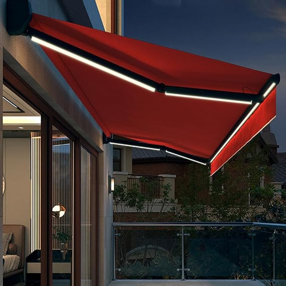 Electric Patio Retractable Awning, Outdoor Window Sun Shade Shelter with Light, Remote Control, Patio Canopy Sunsetter Awnings for Deck, Backyard, Garden, Balcony,3 * 1.5m