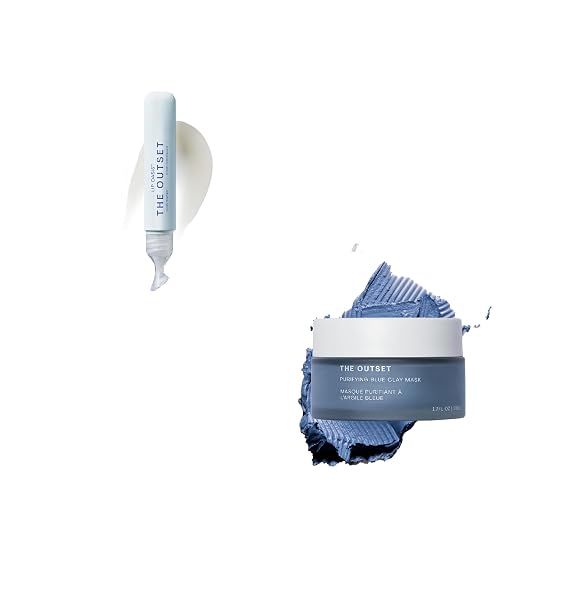 The Outset Pack of Lip Oasis Glossy Treatment and Purifying Blue Clay Mask - Gentle Fragrance Free Anti-Aging Moisturizer - Wrinkle reducing - Clean, Vegan, Gluten Free - All Skin Types, Sensitive Ski