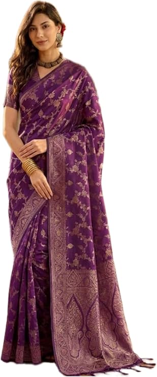 Mirraw Royal Purple Banarasi Saree | Rich Jacquard Zari Weaving Wedding Wear | Traditional Silk Blend Saree for Women