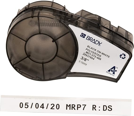Brady Authentic (M21-375-488) Solvent-Resistant Lab Label for Lab, Barcode and Printed Circuit Board Labeling, Black on White- For M210, M210-LAB, M211, BMP21-PLUS and BMP21-LAB Printers, .375" W 21'L