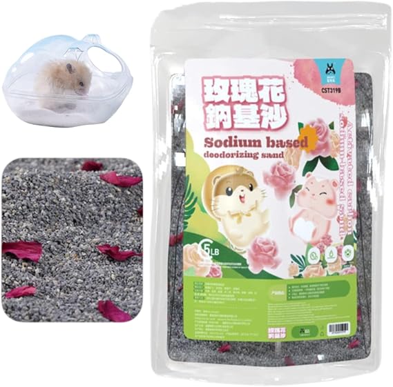 MANON ROSA Chinchilla Bath Sand-No-Dust Sand for Hygienic Bathing Litter Box - Ideal for Dwarf Hamsters Gerbils Mice Degus and Small Pets (L(5lb),Rose Urine Sand)
