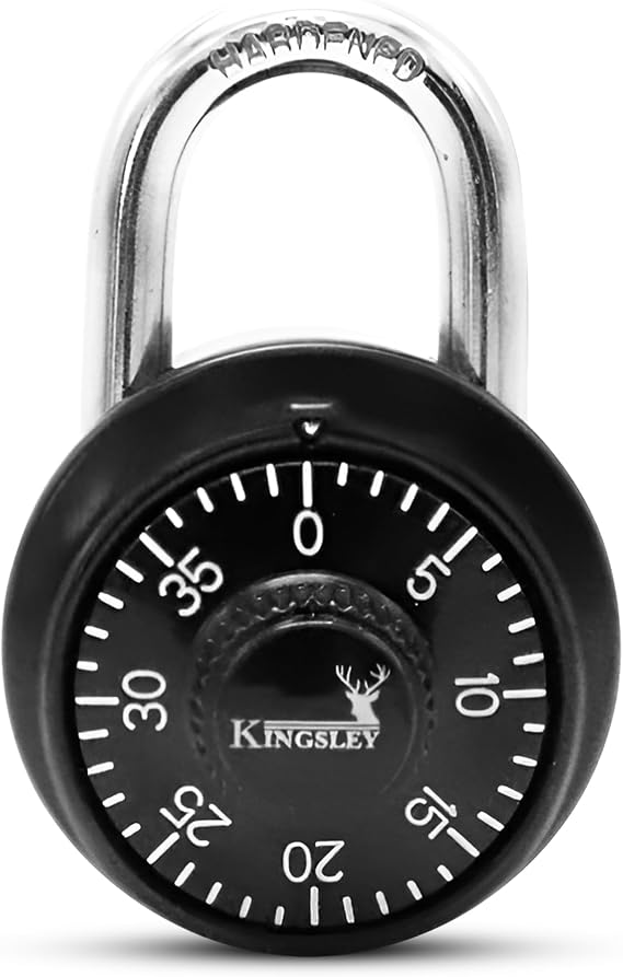 Kingsley Black Combination Lock, Keyless, Spin Dial for Locker, School, Gym, Office