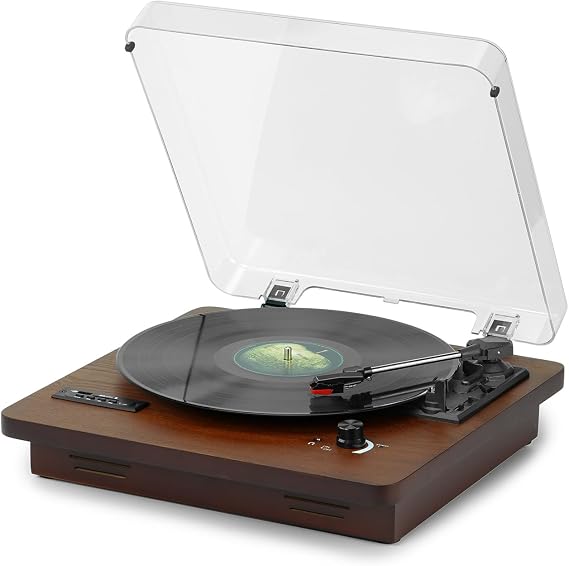 Vinyl Record Player with Bluetooth Input/Output, FM Radio, USB/SD Play&Recording, 3 Speed Turntable with Built-in Speakers, RCA Output, AUX in, Earphone Jack