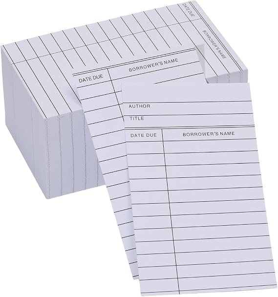 100 Count Library Cards, Checkout Catalog Book Card,Library Checkout Index Cards, Due Date NoteCards for Record Keeping - 3 x 5 inch