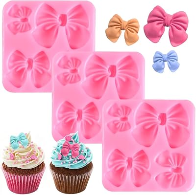 3 PCS Bow Chocolate Molds, Pink Silicone Chocolate Mold, DIY Mini Bows Sugar Candy Molds for Wedding Birthday Party Cake Cupcake Decoration, Bowknot Fondant Mold Baking Supplies