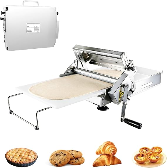 Dough Sheeter Machine - 12'' Folding Dough Rolling Machine, Manual Dough Roller, 0.2-27mm Adjustable Thickness Stainless Steel Puff Pastry Roller for Home & Commercial Use 1i4 (12'')
