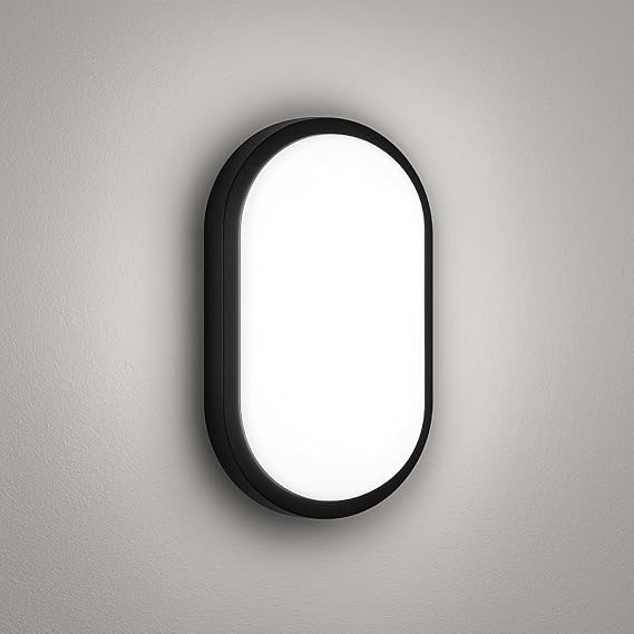 Aydos 20W IP65 Oval Siyah LED Tavan ve Duvar Lambası | 6500K Beyaz Işık | Su Geçirmez Banyo Bahçe Aydınlatma Armatürü | 2000 Lümen | 270x147x78mm (220V) [Enerji Sınıfı A]