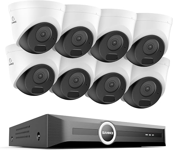SANNCE 5MP PoE Security System, 8CH 6MP Surveillance NVR with 8PCS 5MP HD Weatherproof Dome Cameras with H.265 Video Compression, Smart IR LED, APP Push Alert, Remote Access NO HDD