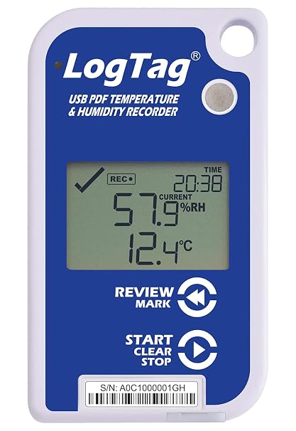 UHADO-16, Multi-use Data Logger, Temperature & Humidity, 16,000 Readings, with Display, with USB, White/Blue