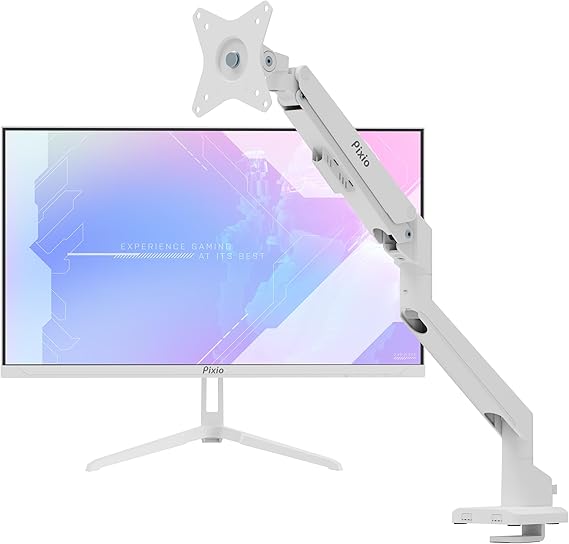 Pixio PX248 Wave White 24 inch 200Hz Refresh Rate FHD 1080p Resolution Fast IPS Panel 1ms GTG Response Time Gaming Monitor and PS1S Wave White Single Monitor Arm - Fits up to 32 inches and 19.8lbs