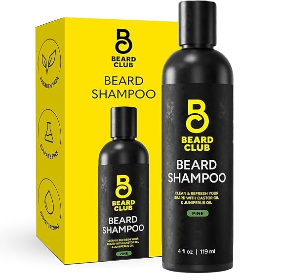The Beard Club Original Premium Beard Shampoo - Natural & Nourishing Formula for Soft, Clean & Healthy Facial Hair - Gentle on Skin - Sulfate & Paraben Free - 4 fl oz