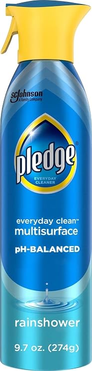 Pledge pH-Balanced Multisurface Spray, Gently Clean 101 Surfaces, Remove Dust and Messes, No Residue - Rainshower Scent, 9.7oz