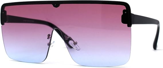 SA106 Flat Top Half Rim Oversize Shield 80s Fashion Sunglasses