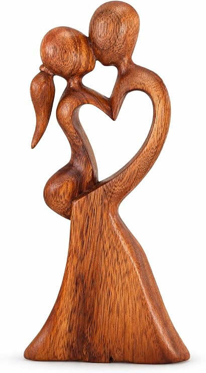 OMA Romantic Kissing Couple Statue Handcrafted Wooden Abstract Love Sculpture for Home Decor, Weddings & Anniversaries