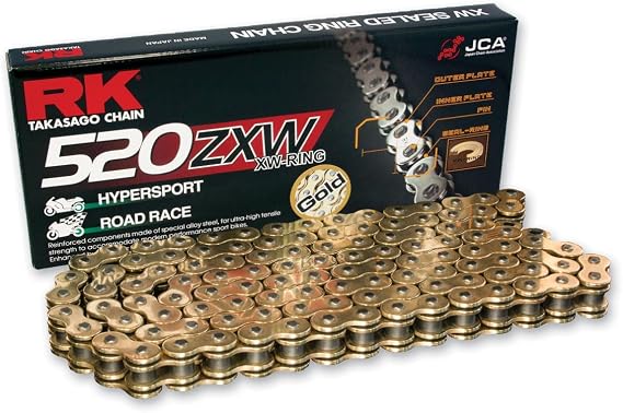 RK Racing Chain GB520ZXW-130 Gold 130 Link XW-Ring Premium High Performance Chain with Connecting Link