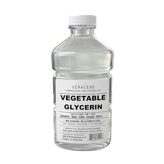 Vegetable Glycerin, USP 99.7% Pure Food Grade Liquid, Non-GMO, Softening and Moisturizing Organic Glycerin for Skin, Hair, DIY Projects and More, (48oz, 3 Lbs)